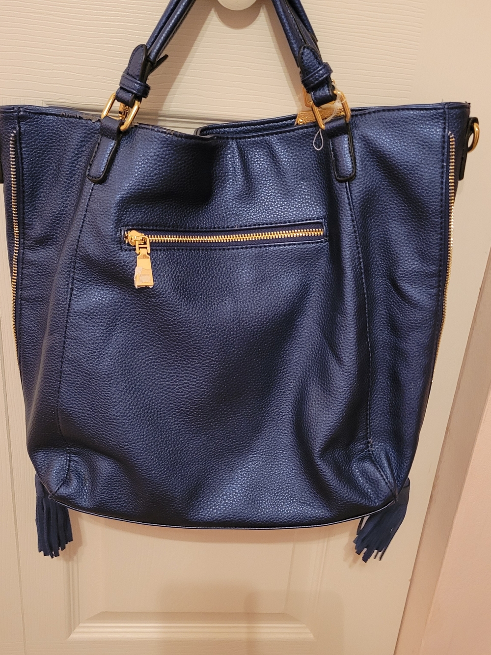Structured Navy Tote with Gold Hardware - Picture 2 of 14